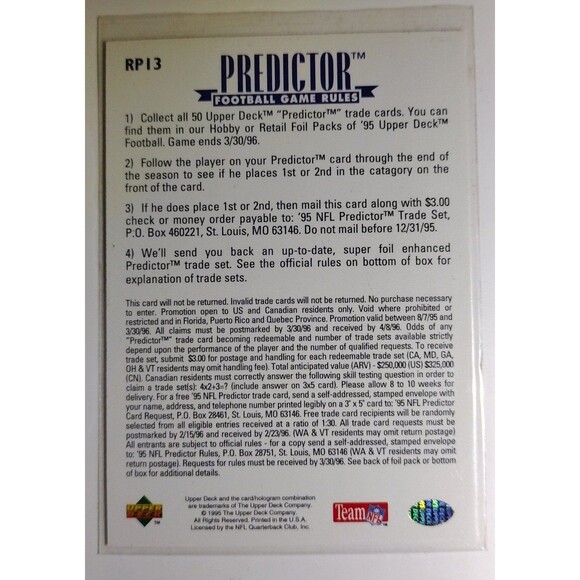 1995 - Upper Deck - Predictor - Emmitt Smith - #RP13 - Picture 2 of 3